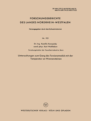 cover image of Untersuchungen zum Gang des Torsionsmoduls mit der Temperatur an Wannensteinen